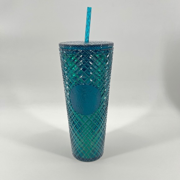 Starbucks 24oz Emerald Green Geometric Studded Tumbler with Straw - Picture 1 of 5